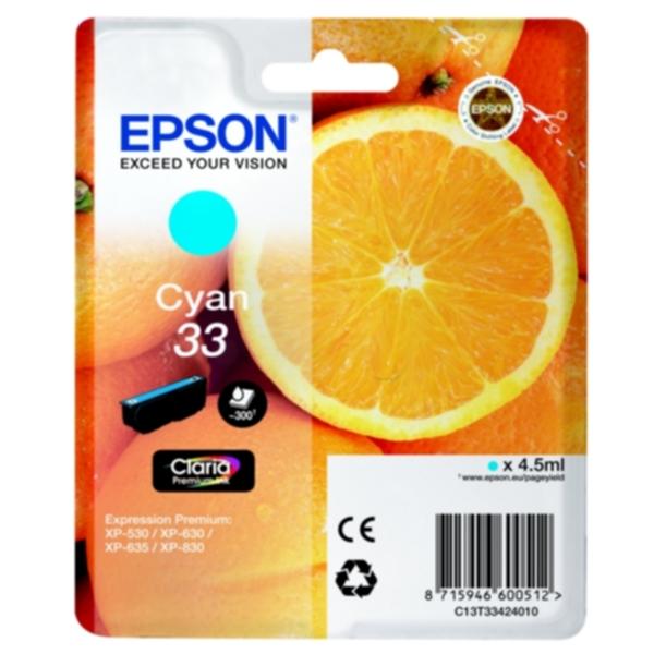 Bilde: Epson Epson 33 Blekkpatron cyan, 300 sider T3342 Tilsvarer: N/A