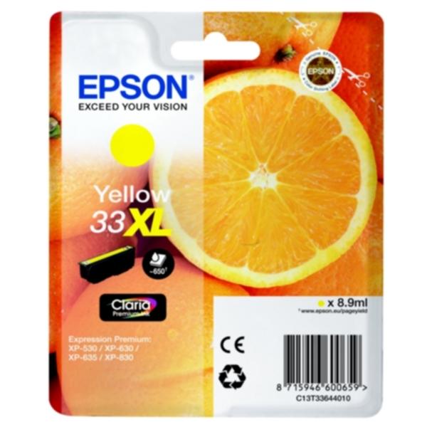 Bilde: Epson Epson 33XL Blekkpatron gul, 650 sider T3364 Tilsvarer: N/A